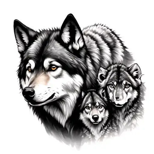 Mother Wolf And Cubs tattoo design idea