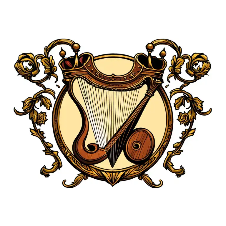 harp with a crown tattoo design idea