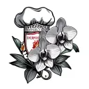 Liverpool Football Club with orchids a chef hat and Om  tattoo design idea
