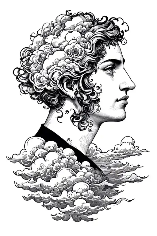 Maure head and clouds tattoo design idea