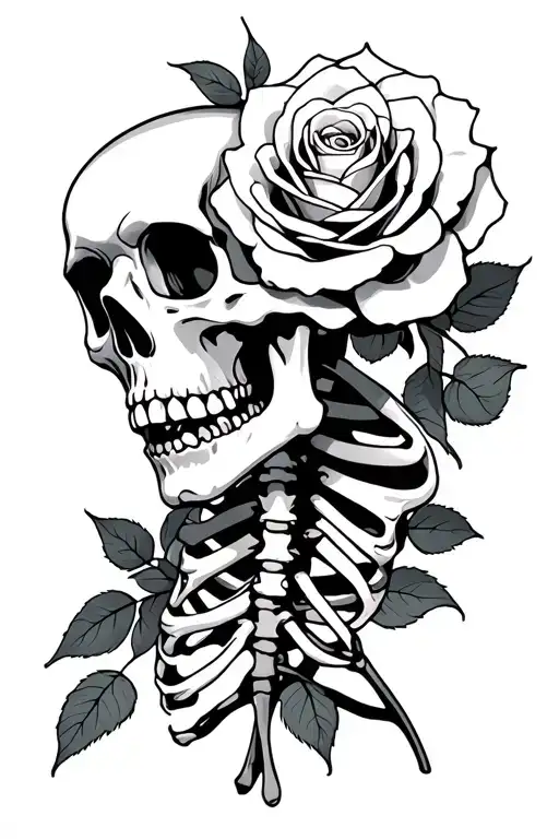 Skeleton and rose tattoo design idea