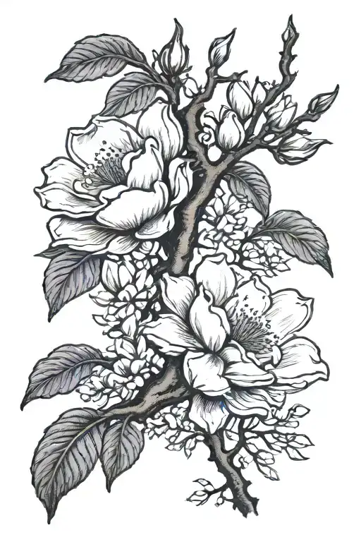 Serenity prayer and magnolia tree tattoo design idea