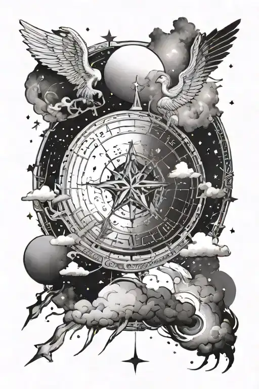 Celestial Theme Expansion: Building on the stars and angelic figure, you could add elements like clouds, additional star tattoo design idea