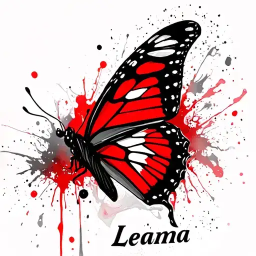 a butterfly with the name Leanna underneath it. happy and sad drama faces somewhere in the tattoo tattoo design idea