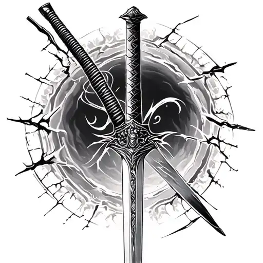broken katana sword tattoo design idea