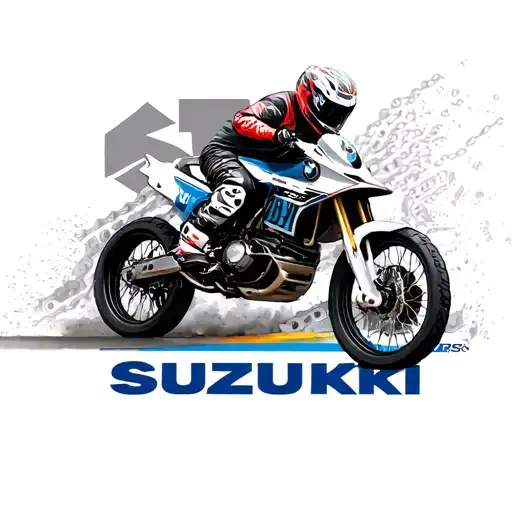 bmw e30car and supermoto stunt, suzuki logo in the backround, motorcycle chain intertwined tattoo design idea
