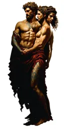 Hephaestus and Athena and Hermes and Odysseus and posidon and Apollo and Artemis and Ares  being all together with each tattoo design idea