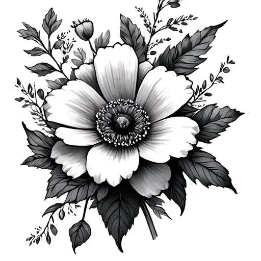 January march August September birth flower with cross tattoo design idea