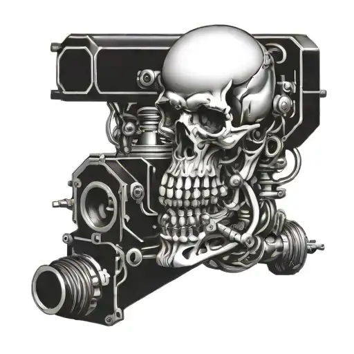skull/engine block v8 engine tattoo design idea