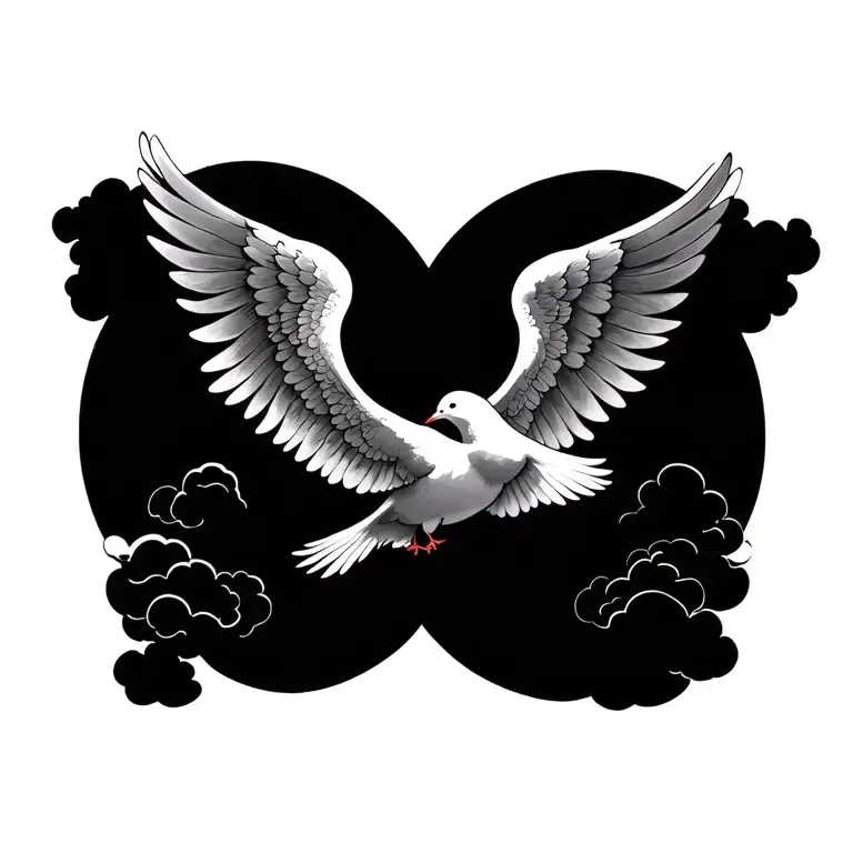 wings, dove, a mother and a  father with  clouds surrounding tattoo design idea