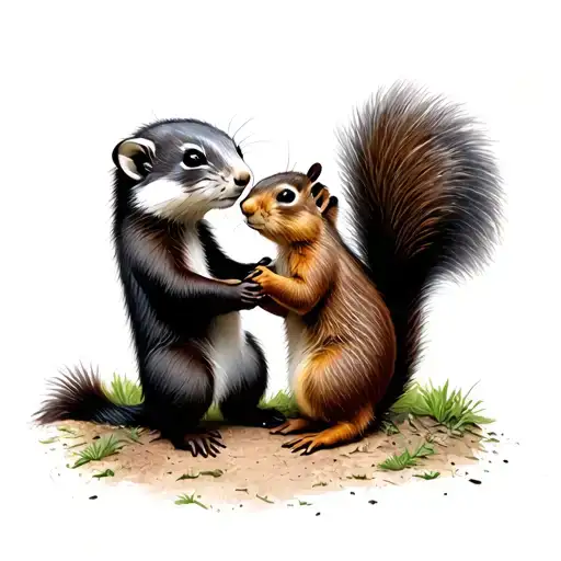 small ferret and a ground squirrel holding hands tattoo design idea