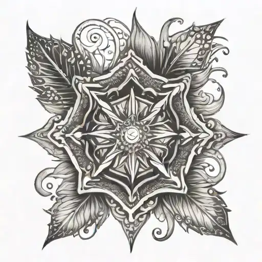 An intricate mandala design incorporating elements of fire and water, symbolizing balance and harmony in your life as a firefighter and fitness enthusiast tattoo design idea