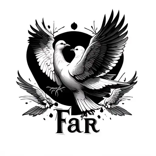 "Far" Two doves 	Father-son bond symbols 	Shading and fine details tattoo design idea