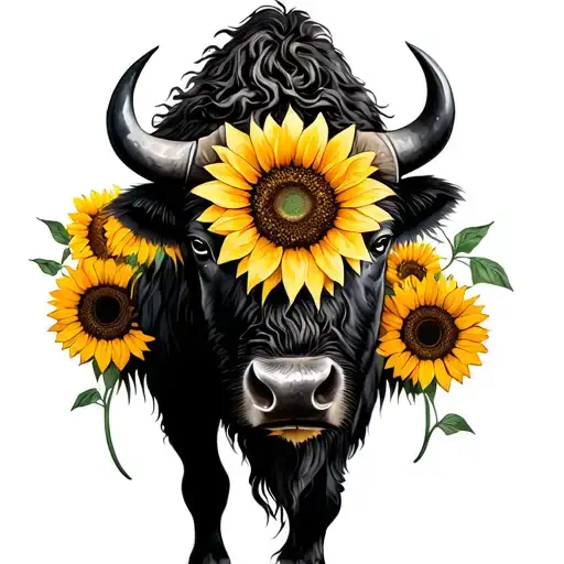 bison with sunflowers bio mechanical calf tattoo tattoo design idea