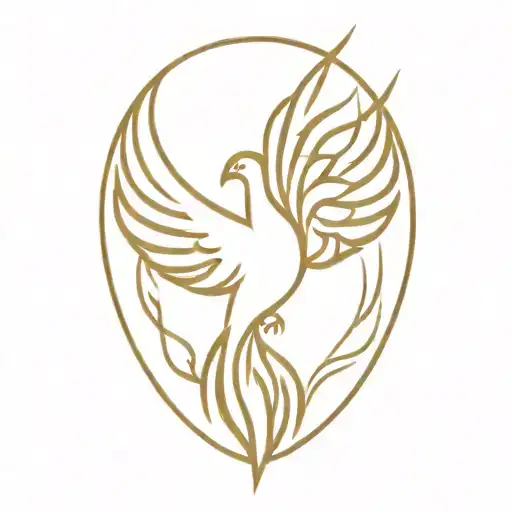 phoenix with heart in middle with long wings tattoo design idea