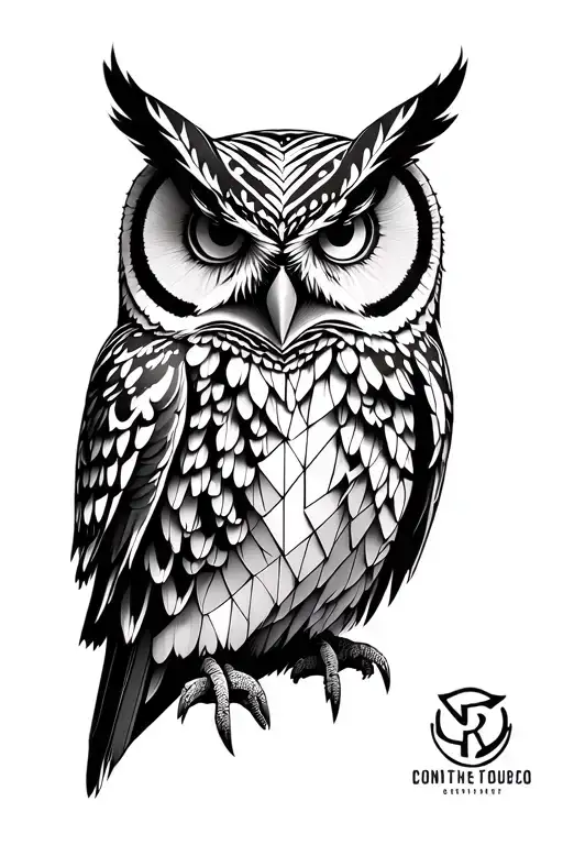 half realistic owl half geometric owl tattoo design idea