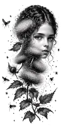 lightning, lightning bugs, thistles, and stars tattoo design idea