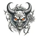 heart with devil horns emerging tattoo design idea