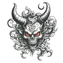 heart with devil horns emerging tattoo design idea