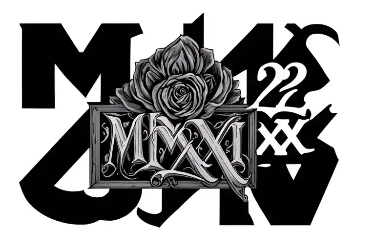I would like the numbers 1212 on the top and then I would like the letters MMXXV below and I would like it all in a Roma tattoo design idea