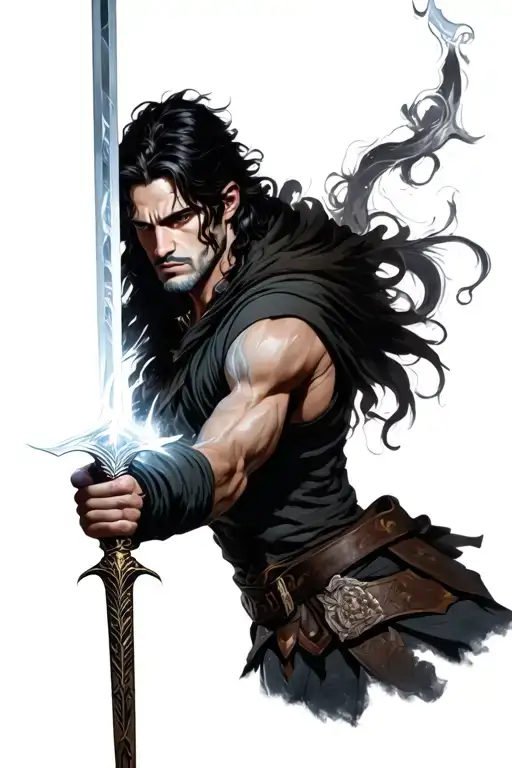 male good holding a light sword in one hand tattoo design idea