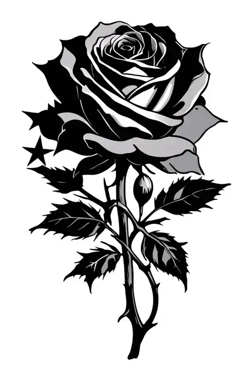 roses wrapped with thorns with stars  tattoo design idea