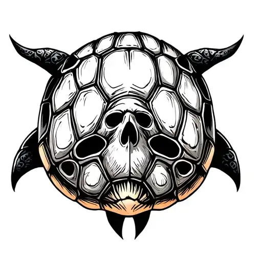 Simple 2D Gothic tattoo of just the back of a turtle shell with the scutes arranged in the shape of a skull tattoo design idea