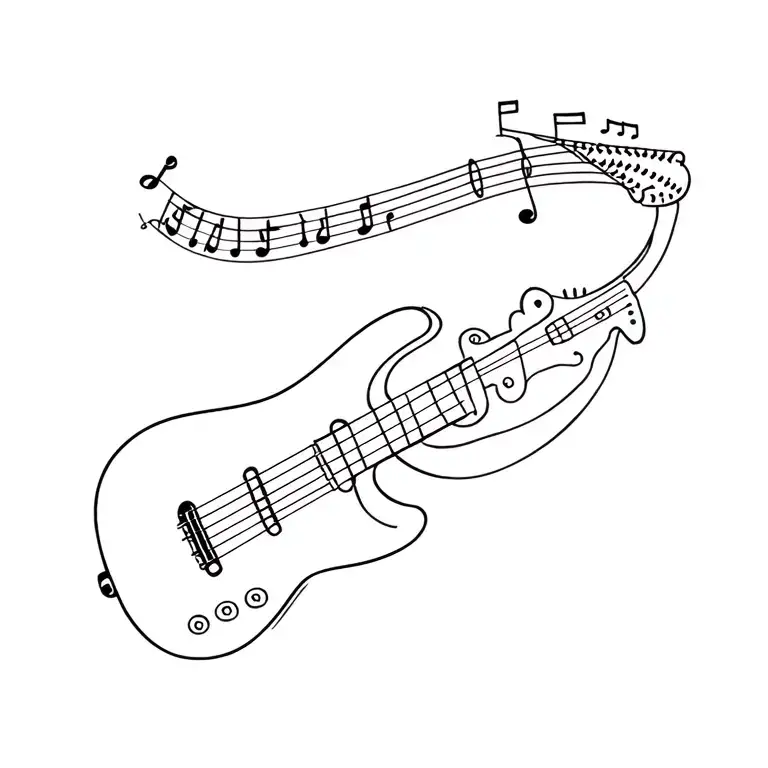 ACQUIARD GUITAR, BASE BALL AND MUSICAL NOTES tattoo design idea