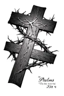 Psalms 23:4 bible verse with cross and crown of thorns tattoo design idea