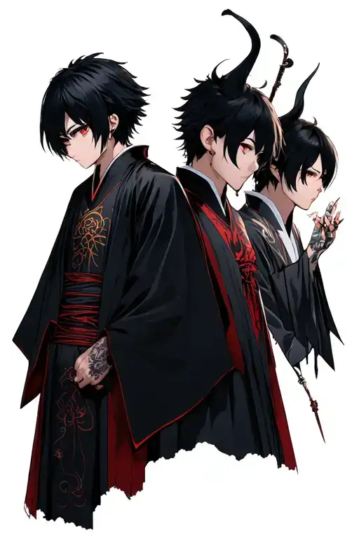 Ken Kaneki, Issei Hyoudou, Ainz Ooal Gown, Shadow (Cid Kagenou), and Light Yagami. All real to the anime tattoo design idea