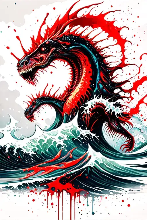 Ocean wave sea monsters colorful tattoo design idea