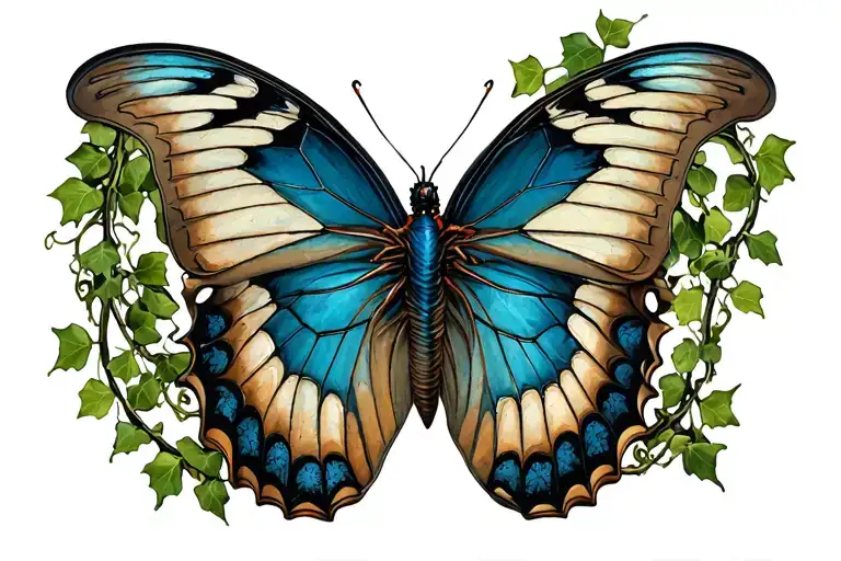 mechanical butterfly wrapped in ivy vines tattoo design idea