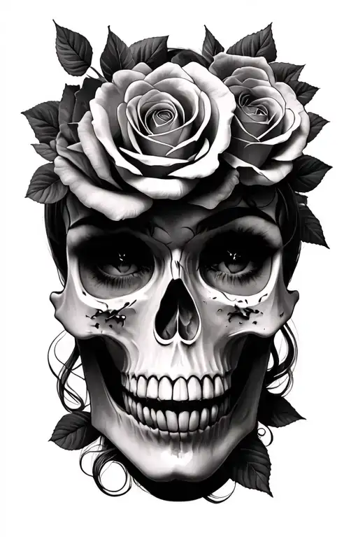 skulls roses lady faces tattoo design idea