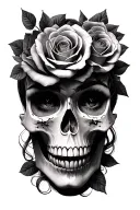 skulls roses lady faces tattoo design idea