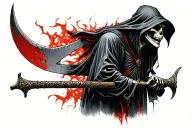 Make a grim reaper facing sideways and under the scythe is the acronym Face Everything And Rise one word on top tattoo design idea