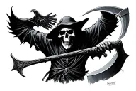 Make a grim reaper facing sideways and under the scythe is the acronym Face Everything And Rise one word on top tattoo design idea