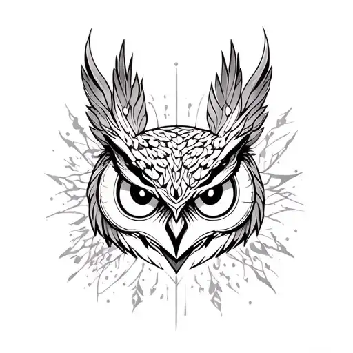owl with dagaz nordic rune symolizing evolution in sketch lines tattoo design idea