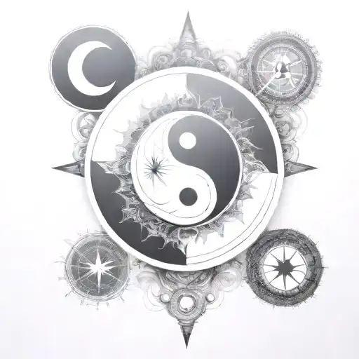 yin yang compass tattoo design idea