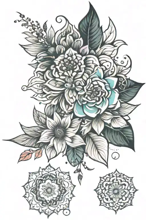 floral and mandala design inspired tattoo design idea