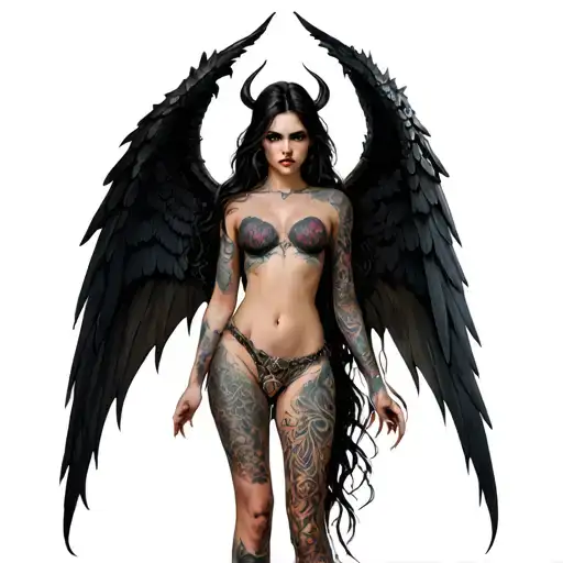 Lilith Diablo 4 full Body with wings tattoo design idea