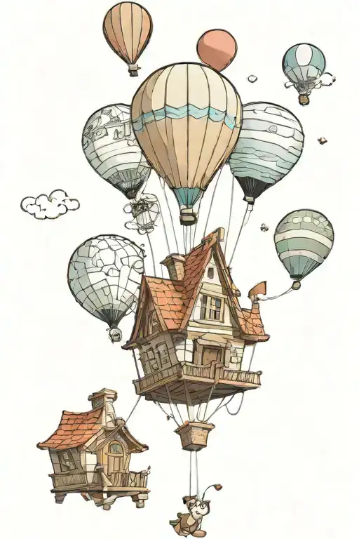 up house with balloons, but balloons are Mickey shaped and also a few characters in balloons, including Chip and Dale  tattoo design idea