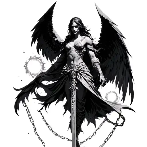 ange Warrior light knowledge alchemy broken chain tattoo design idea