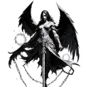 ange Warrior light knowledge alchemy broken chain tattoo design idea