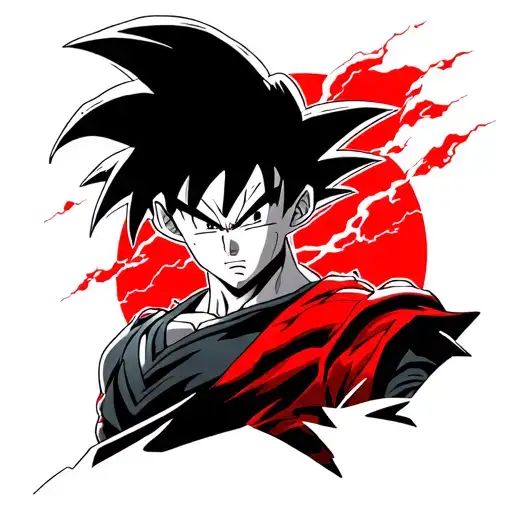 Goku Ultra Instinct with red sky and thunder tattoo design idea