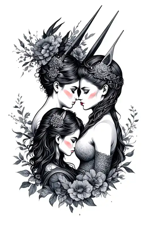 gemini and Sagittarius in love tattoo design idea