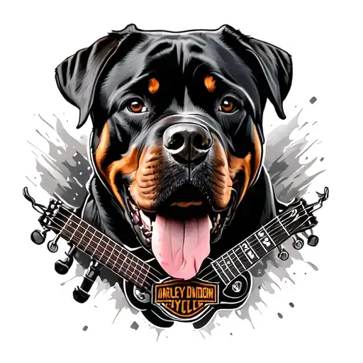 Rottweiler, harley davidson, electric guitar tattoo design idea
