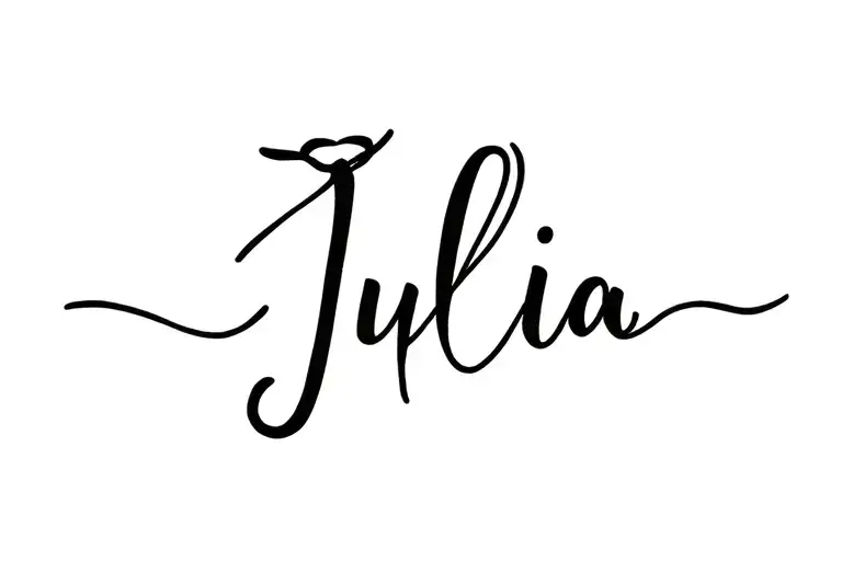 name Julia written in the stem of a rose tattoo design idea