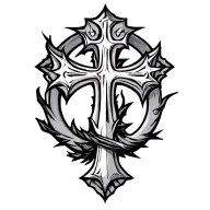 masculine Chi-Rho cross  whith alpha and omega letters and raw masculine fighter feral design. also very manic. tattoo design idea