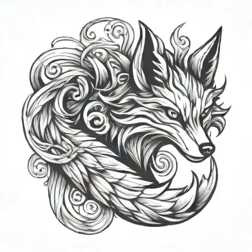 nine tailed red fox tattoo design idea
