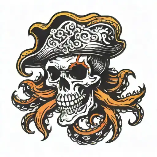 pirate skull with octopuss tentacles  tattoo design idea